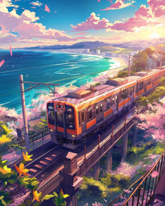 Diamond Painting - Sakura-Bahnlinie am Ozean