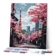Laden Sie das Bild in den Galerie-Viewer, Diamond Painting - Tokio Sakura-Straße – 40 x 50 cm auf Keilrahmen gespannt
