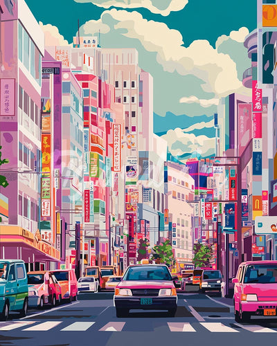 Diamond Painting - Belebte Straße in Japan – 40 x 50 cm auf Keilrahmen gespannt