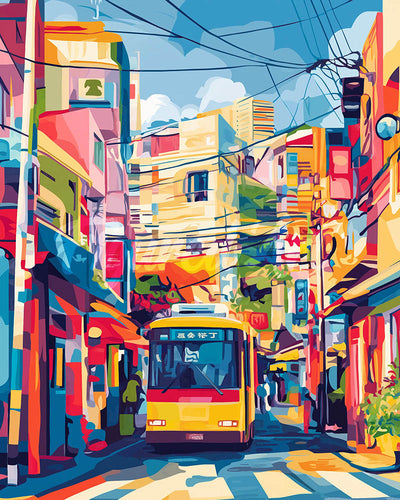 Diamond Painting - Tokio Stadtbus – 40 x 50 cm auf Keilrahmen gespannt
