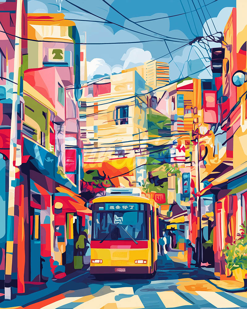 Diamond Painting - Tokio Stadtbus – 40 x 50 cm auf Keilrahmen gespannt
