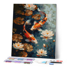 Laden Sie das Bild in den Galerie-Viewer, Diamond Painting - Vintage-Koi-Karpfen und Blumen