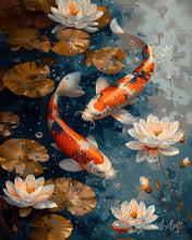 Laden Sie das Bild in den Galerie-Viewer, Diamond Painting - Vintage-Koi-Karpfen und Blumen – 40 x 50 cm auf Keilrahmen gespannt