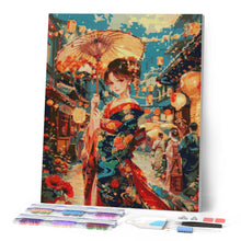 Laden Sie das Bild in den Galerie-Viewer, Diamond Painting - Kimono-Mädchen beim Laternenfest – 40 x 50 cm auf Keilrahmen gespannt