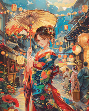 Laden Sie das Bild in den Galerie-Viewer, Diamond Painting - Kimono-Mädchen beim Laternenfest – 40 x 50 cm auf Keilrahmen gespannt