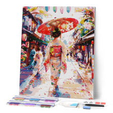 Laden Sie das Bild in den Galerie-Viewer, Diamond Painting - Yukata-Mädchen auf der Feststraße – 40 x 50 cm auf Keilrahmen gespannt