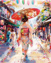 Laden Sie das Bild in den Galerie-Viewer, Diamond Painting - Yukata-Mädchen auf der Feststraße – 40 x 50 cm auf Keilrahmen gespannt