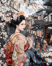 Laden Sie das Bild in den Galerie-Viewer, Diamond Painting - Geisha in einer Vintage-Straße – 40 x 50 cm auf Keilrahmen gespannt