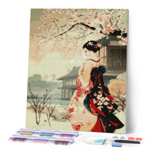 Laden Sie das Bild in den Galerie-Viewer, Diamond Painting - Vintage-Winter-Geisha-Szene – 40 x 50 cm auf Keilrahmen gespannt