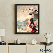 Laden Sie das Bild in den Galerie-Viewer, Diamond Painting - Vintage-Winter-Geisha-Szene – 40 x 50 cm auf Keilrahmen gespannt