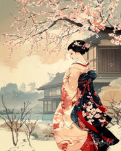 Laden Sie das Bild in den Galerie-Viewer, Diamond Painting - Vintage-Winter-Geisha-Szene – 40 x 50 cm auf Keilrahmen gespannt