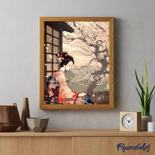 Laden Sie das Bild in den Galerie-Viewer, Diamond Painting - Vintage-Kimono-Dame mit Kirschbüten – 40 x 50 cm auf Keilrahmen gespannt