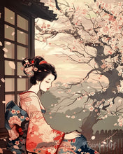 Laden Sie das Bild in den Galerie-Viewer, Diamond Painting - Vintage-Kimono-Dame mit Kirschbüten