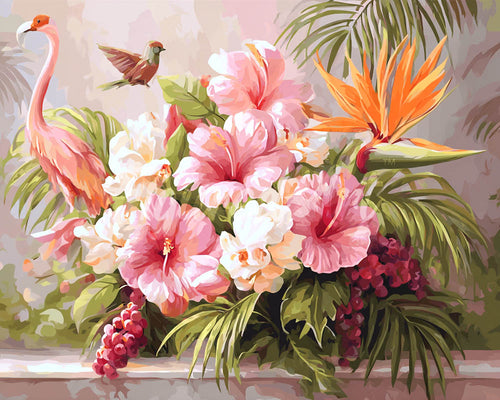 Diamond Painting - Hibiskus und Flamingo