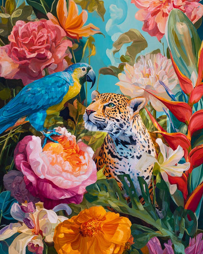 Diamond Painting - Papagei und Leopard