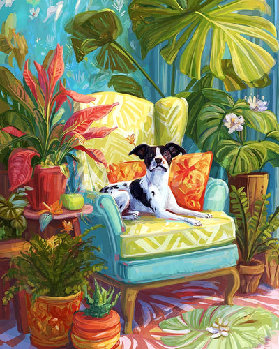 Diamond Painting - Pflanzenecke mit Hund
