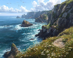 Diamond Painting - Blumenwiese an der Klippe