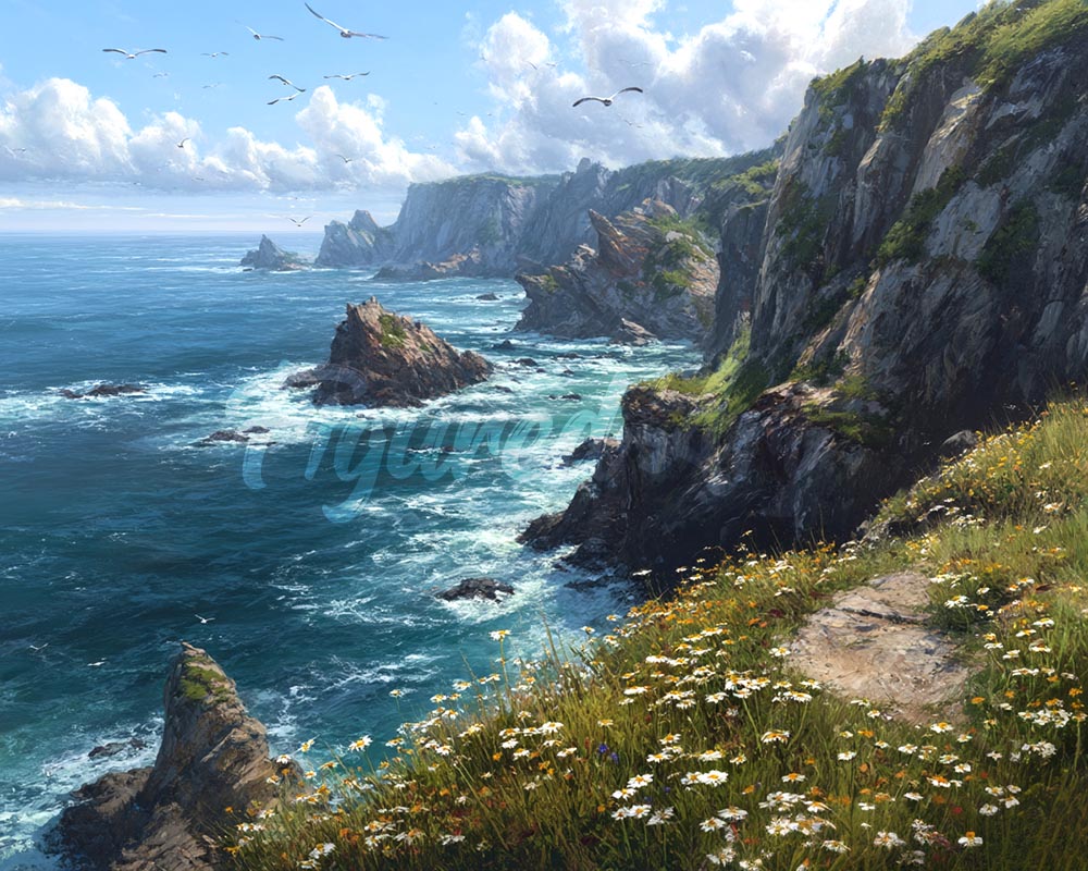 Diamond Painting - Blumenwiese an der Klippe