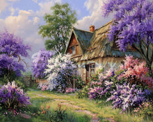 Laden Sie das Bild in den Galerie-Viewer, Diamond Painting - Cottage mit Flieder-Garten