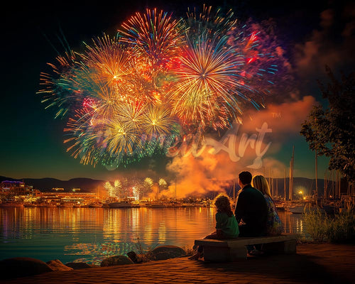 Diamond Painting - Familie und Feuerwerk