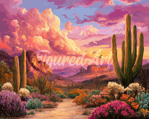 Diamond Painting - Kaktustal bei Sonnenuntergang