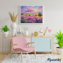 Laden Sie das Bild in den Galerie-Viewer, Diamond Painting - Lavendelhügel bei Sonnenuntergang