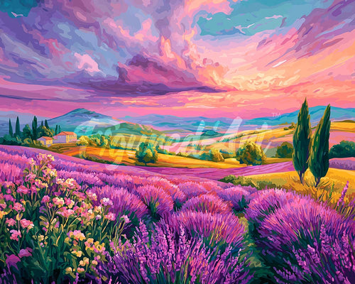 Diamond Painting - Lavendelhügel bei Sonnenuntergang