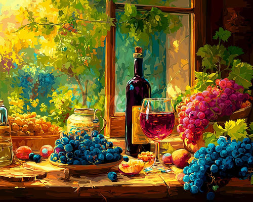 Diamond Painting - Weinflasche und Trauben