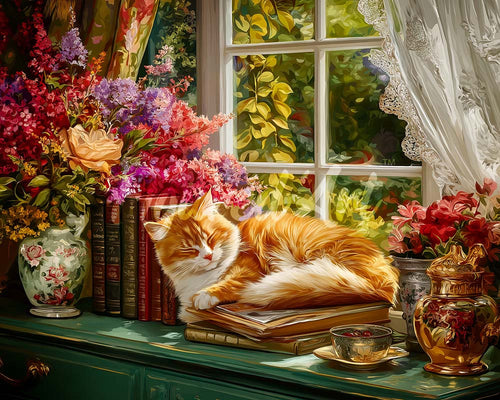 Diamond Painting - Gemütliches Fenster mit Katze