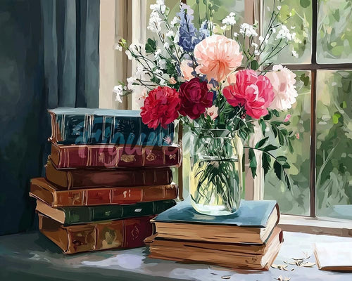 Diamond Painting - Antike Bücher und Blumen