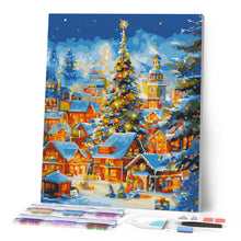 Laden Sie das Bild in den Galerie-Viewer, Diamond Painting - Funkelndes Weihnachtsdorf – 40 x 50 cm auf Keilrahmen gespannt