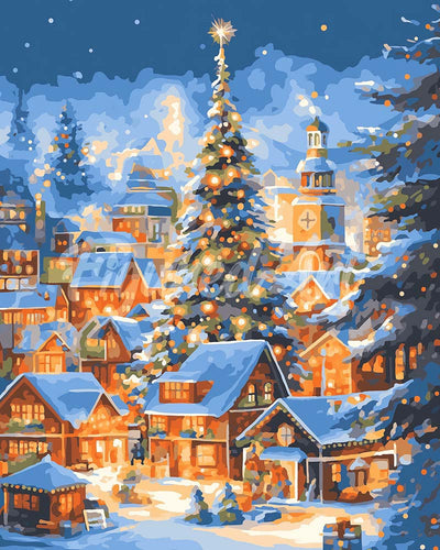 Diamond Painting - Funkelndes Weihnachtsdorf – 40 x 50 cm auf Keilrahmen gespannt