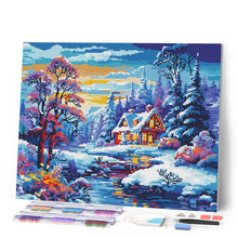 Laden Sie das Bild in den Galerie-Viewer, Diamond Painting - Winterliches Flusscottage
