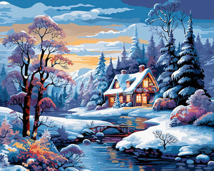 Diamond Painting - Winterliches Flusscottage