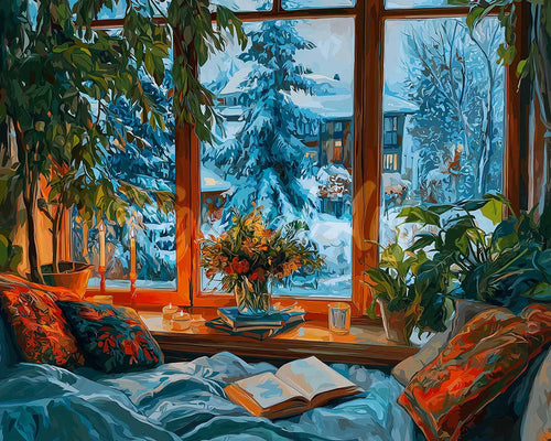 Diamond Painting - Gemütlicher Winterabend – 40 x 50 cm auf Keilrahmen gespannt