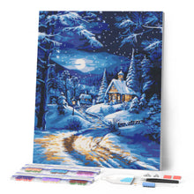 Laden Sie das Bild in den Galerie-Viewer, Diamond Painting - Mondschein-Winterhütte