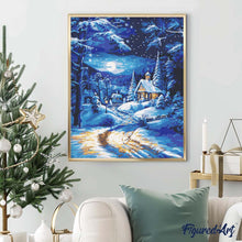 Laden Sie das Bild in den Galerie-Viewer, Diamond Painting - Mondschein-Winterhütte