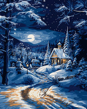 Laden Sie das Bild in den Galerie-Viewer, Diamond Painting - Mondschein-Winterhütte