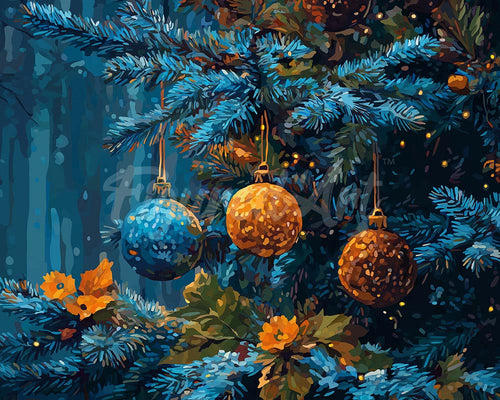 Diamond Painting - Blaufichte und Kugeln