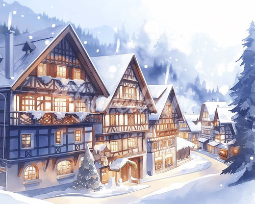 Diamond Painting - Aquarell Verschneites Dorf