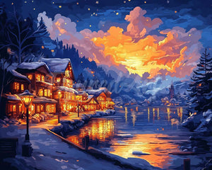 Diamond Painting - Leuchtendes Dorf am See