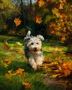 Diamond Painting - Fröhlicher Welpe im Herbst