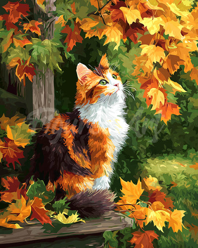 Diamond Painting - Glückskatze im Herbst