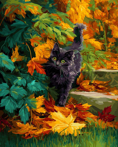Diamond Painting - Schwarze Katze im Herbst