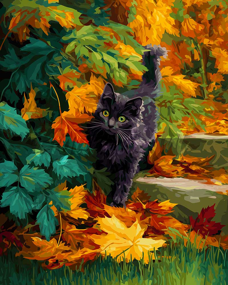 Diamond Painting - Schwarze Katze im Herbst