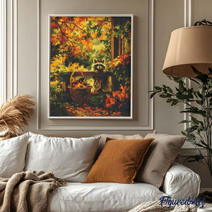 Diamond Painting - Süßer Waschbär im Herbst