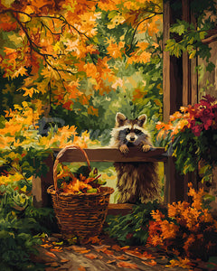 Diamond Painting - Süßer Waschbär im Herbst