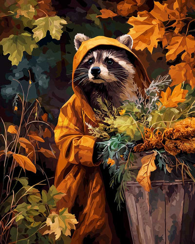 Diamond Painting - Waschbär im Regenmantel