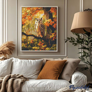 Diamond Painting - Eule unter goldenen Blättern