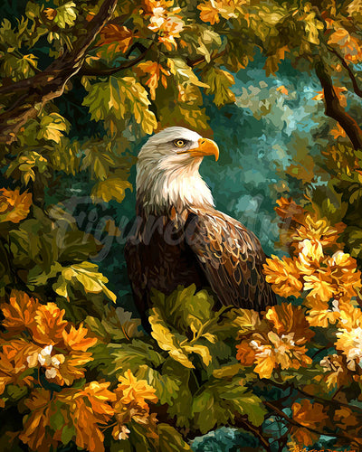 Diamond Painting - Adler unter goldenen Blättern